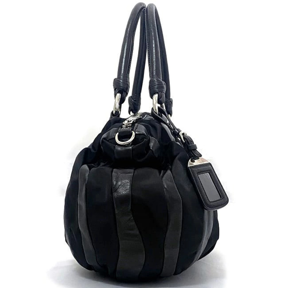 Prada Black Logo Stripe Tote Bag Silver Leather Zipper